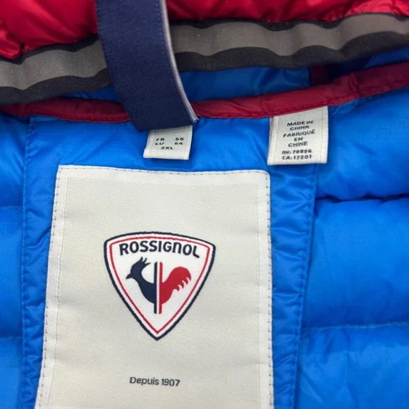 Rossignol Mens Coat 2X Red Duck Down Puffer Hooded‎ Jacket Ski Snowboard
